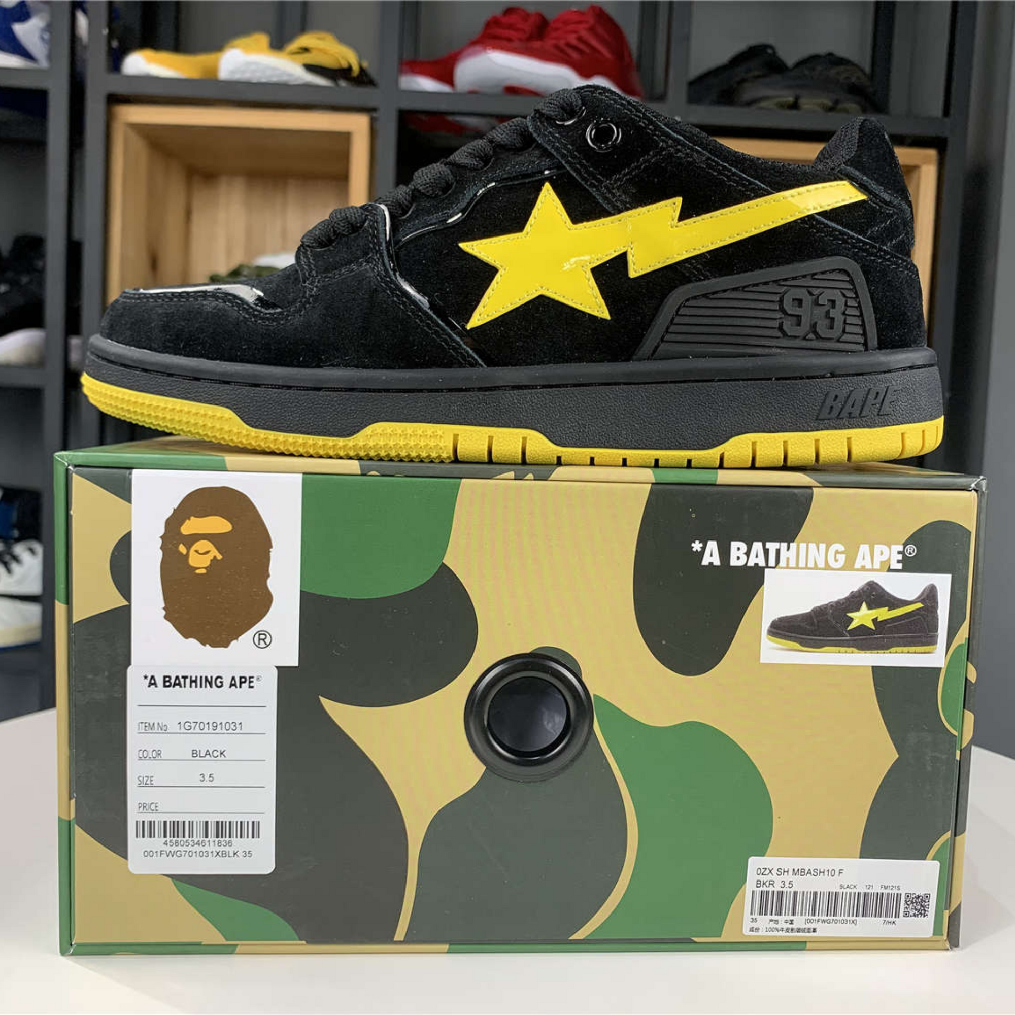 A Bathing Ape Sk8 Sta "Black Electric Yellow"