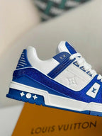 Louis Vuitton Trainer Trainer Maxi Blue & White Handcrafted Rhinestone Sneaker