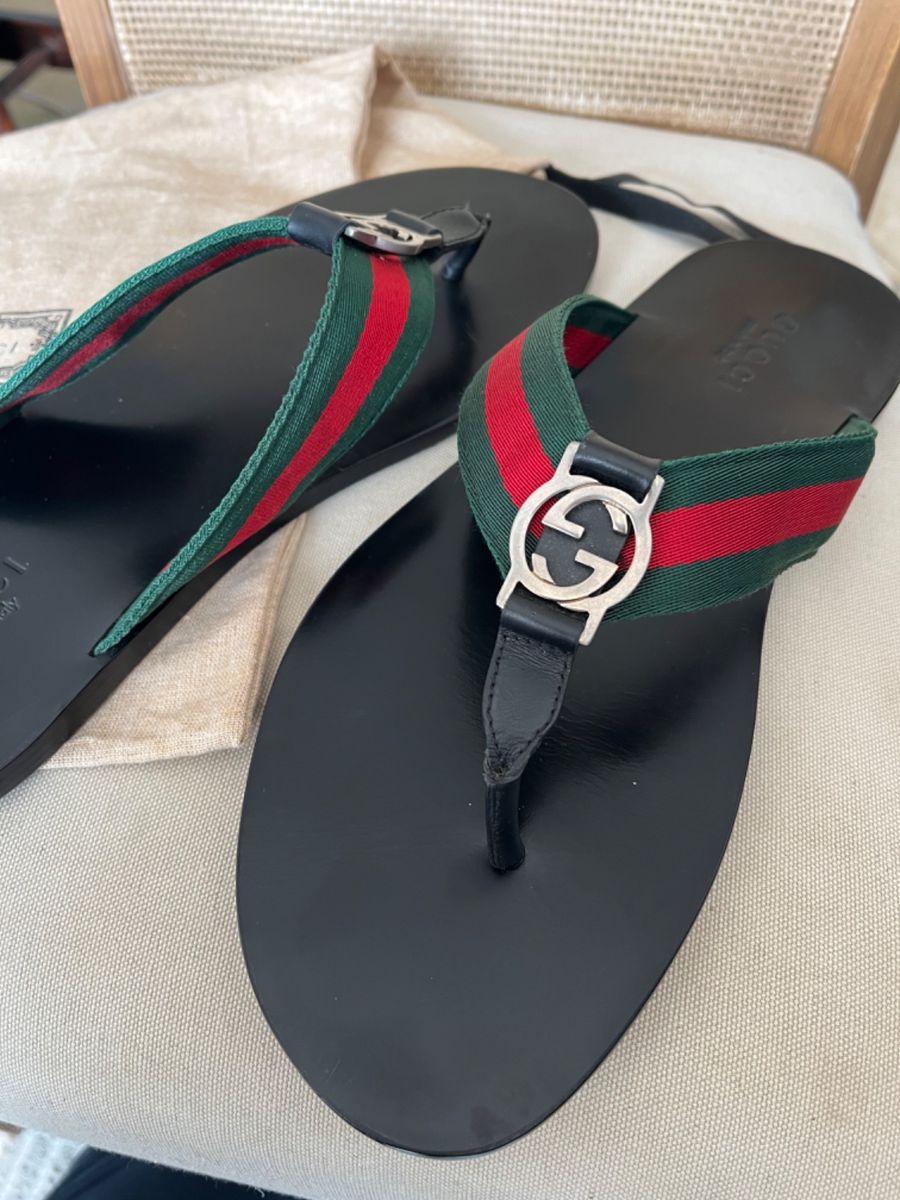 Gucci GG Interlocking Web Thong Flip Black
