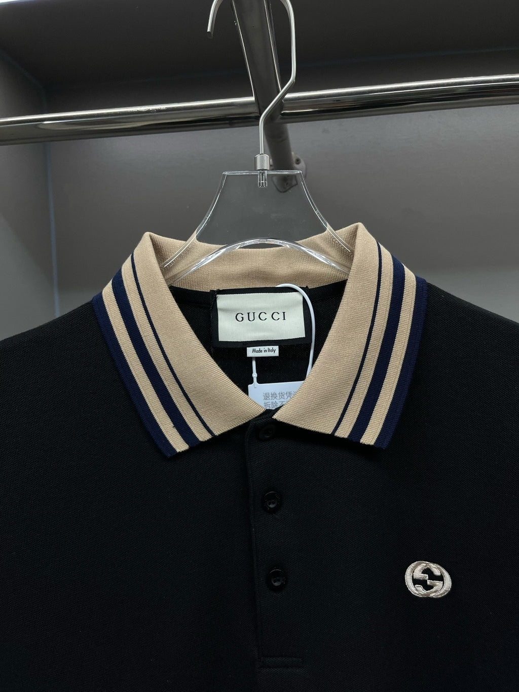 Polo Gucci Black Listra Beige Logo (Pronta Entrega0) Tamanho G e GG