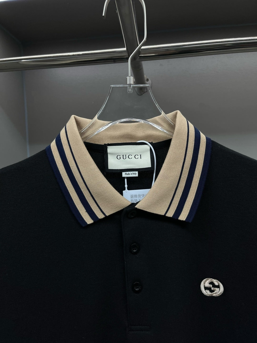 Polo Gucci Black Listra Beige Logo (Pronta Entrega0) Tamanho G e GG