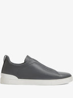 ZEGNA Triple Stitch Sneakers Cinza Couro