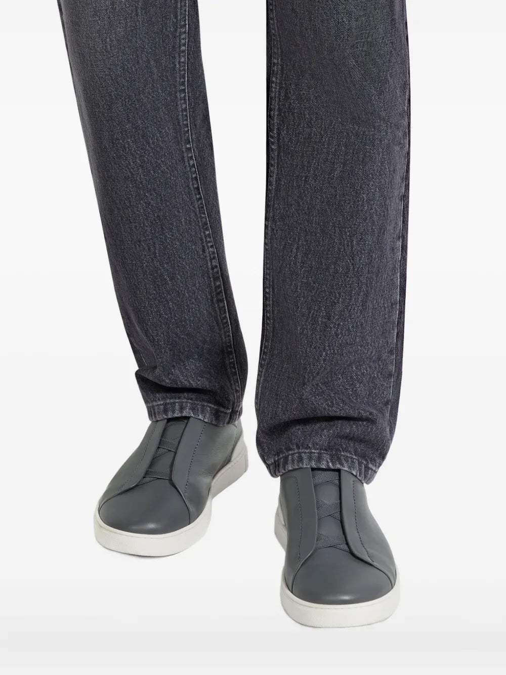 ZEGNA Triple Stitch Sneakers Cinza Couro