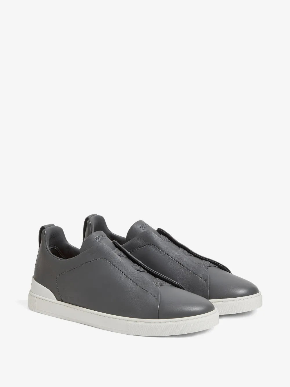 ZEGNA Triple Stitch Sneakers Cinza Couro