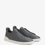 ZEGNA Triple Stitch Sneakers Cinza Couro