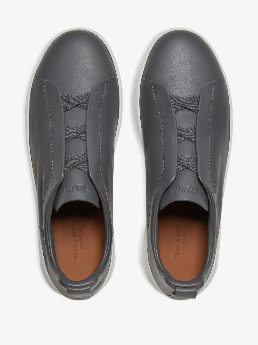 ZEGNA Triple Stitch Sneakers Cinza Couro