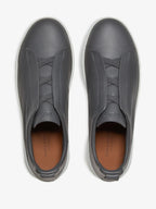 ZEGNA Triple Stitch Sneakers Cinza Couro