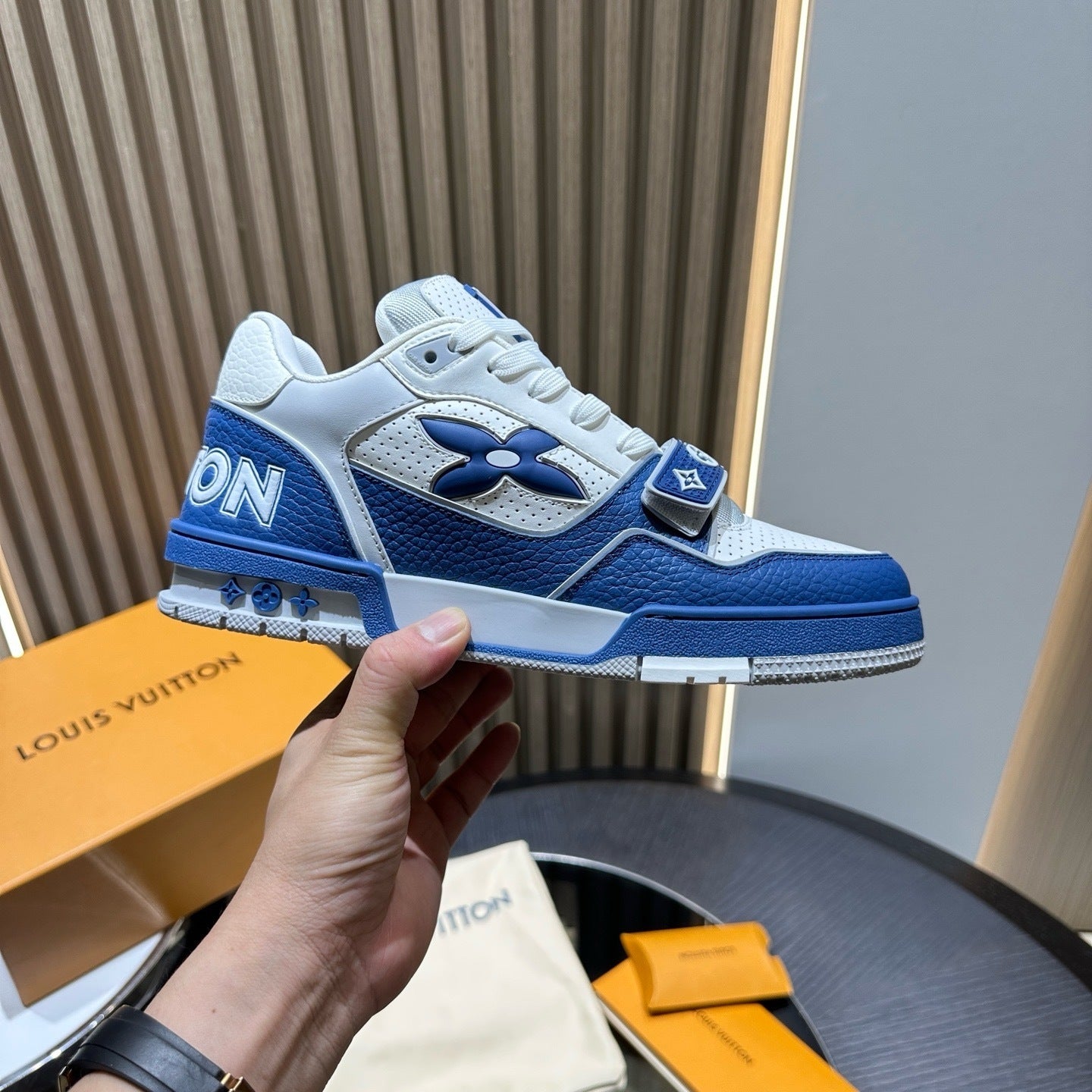 Louis Vuitton LV Trainer Low Velcro Strap Monogram Blue