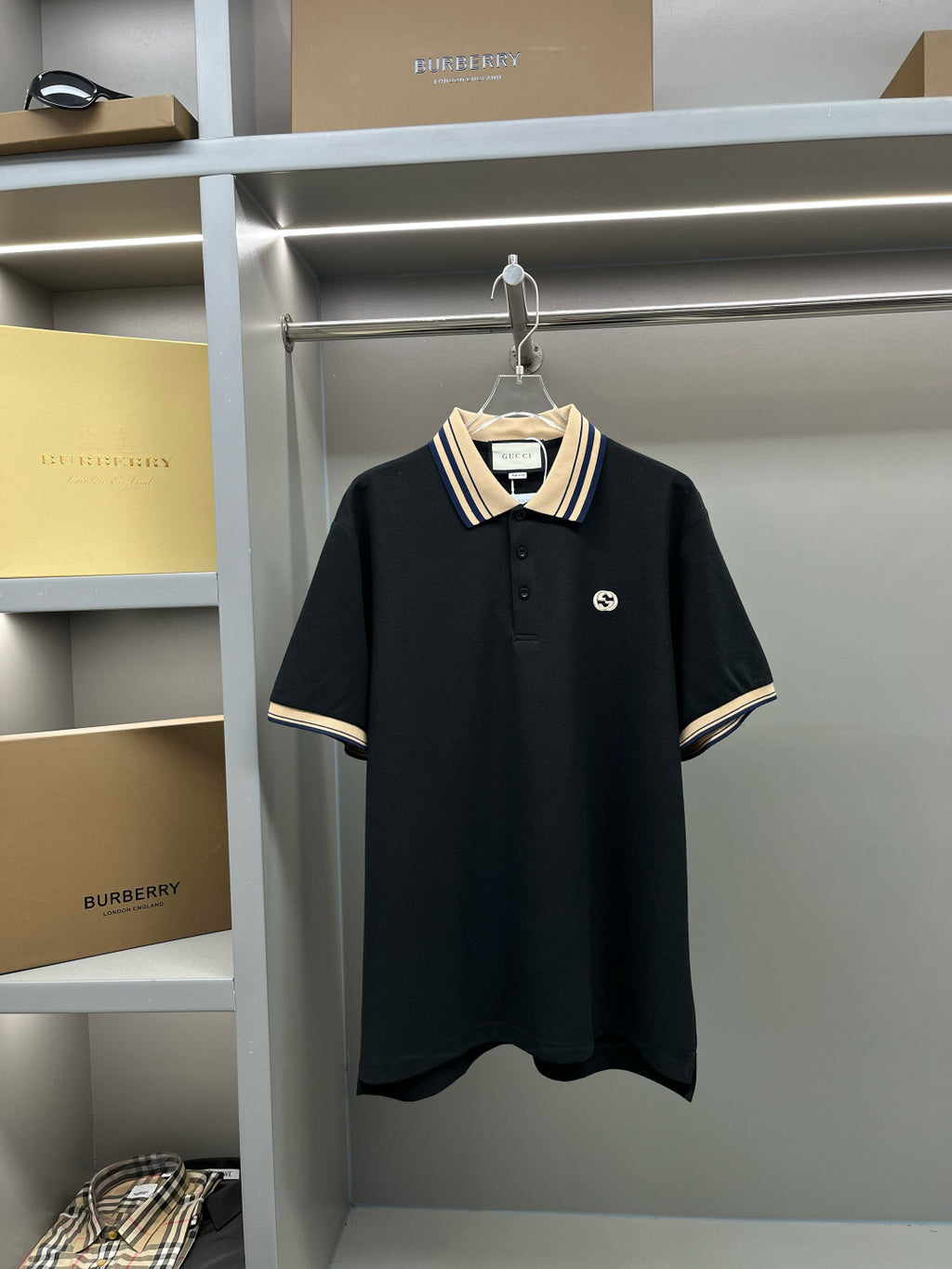 Polo Gucci Black Listra Beige Logo (Pronta Entrega0) Tamanho G e GG