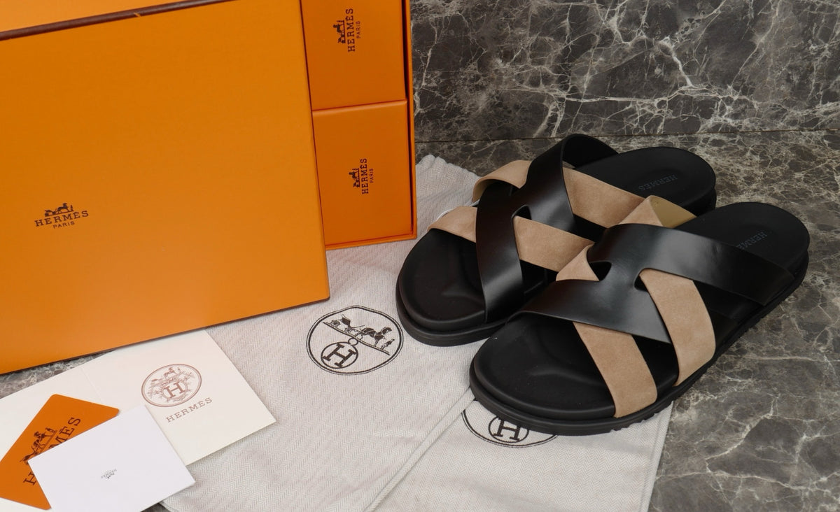 Hermes Kazimir Sandal Suede Black