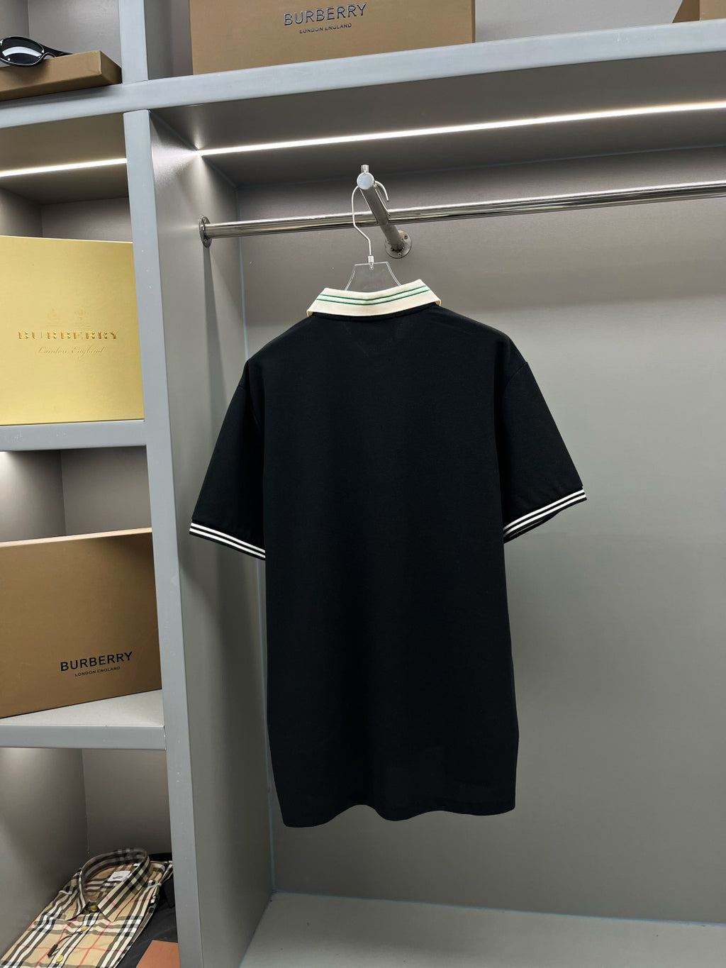 Moncler Polo T Shirt black gola listra verde