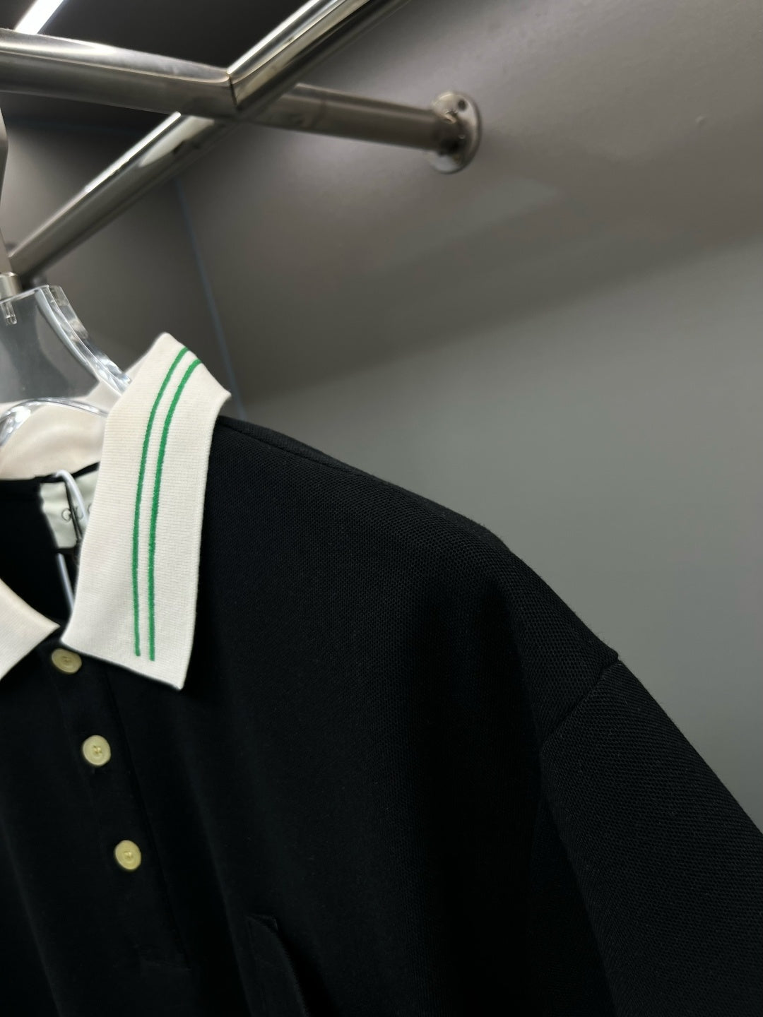 Moncler Polo T Shirt black gola listra verde