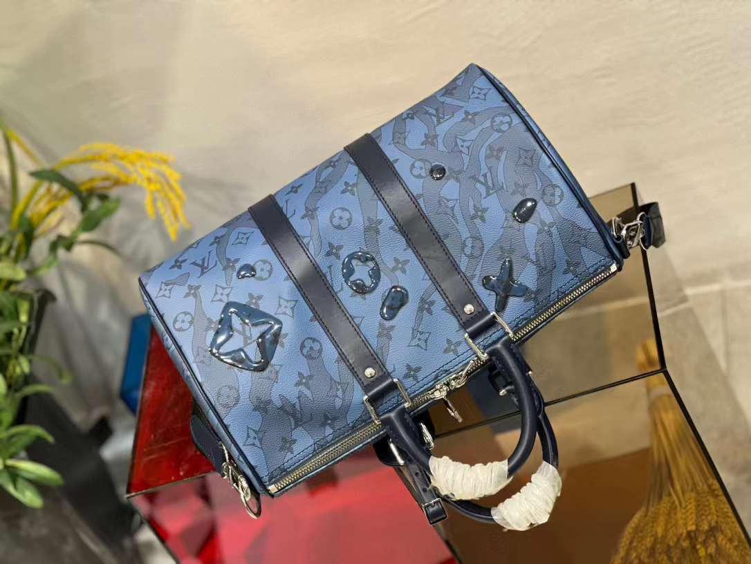 Louis Vuitton Black, Blue Taurillon Monogram Keepall