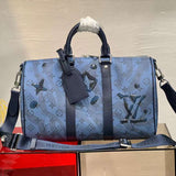 Louis Vuitton Black, Blue Taurillon Monogram Keepall