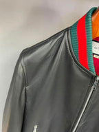 Jaqueta Gucci Men's GRG Taped Leather Bomber Jacket Black