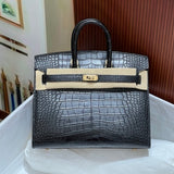 Bolsa Hermes Birkin 25cm porosus crocodile CC89 Noir gold