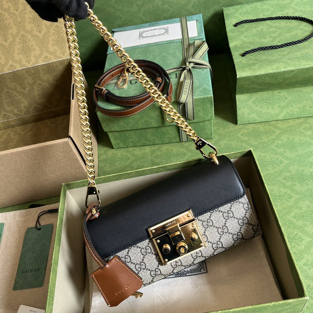 Gucci Padlock Shoulder GG Supreme Medium Beige/Black (Pronta Entrega)