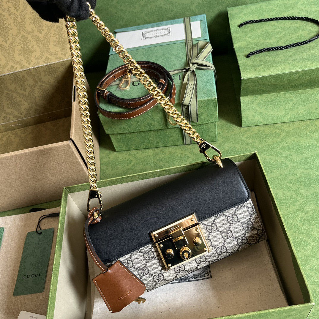 Gucci Padlock Shoulder GG Supreme Medium Beige/Black (Pronta Entrega)