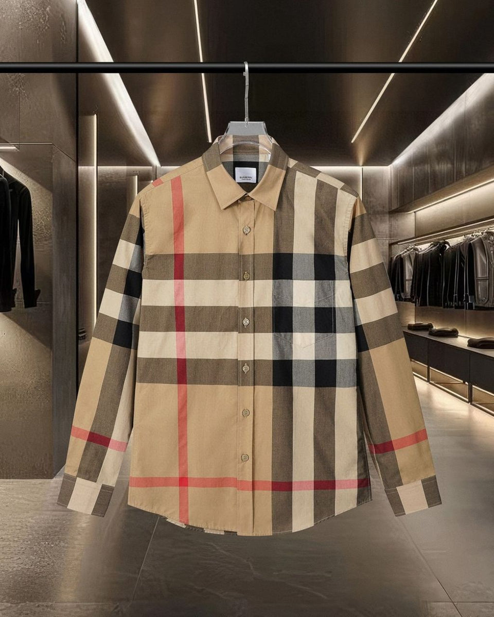 Camiseta Burberry Slim Fit Check Cotton Shirt Beige