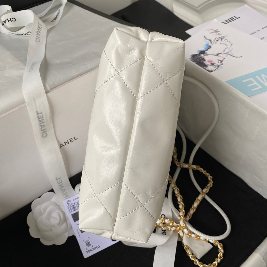 Chanel 22 Handbag 22S Calfskin White/Gold Logo