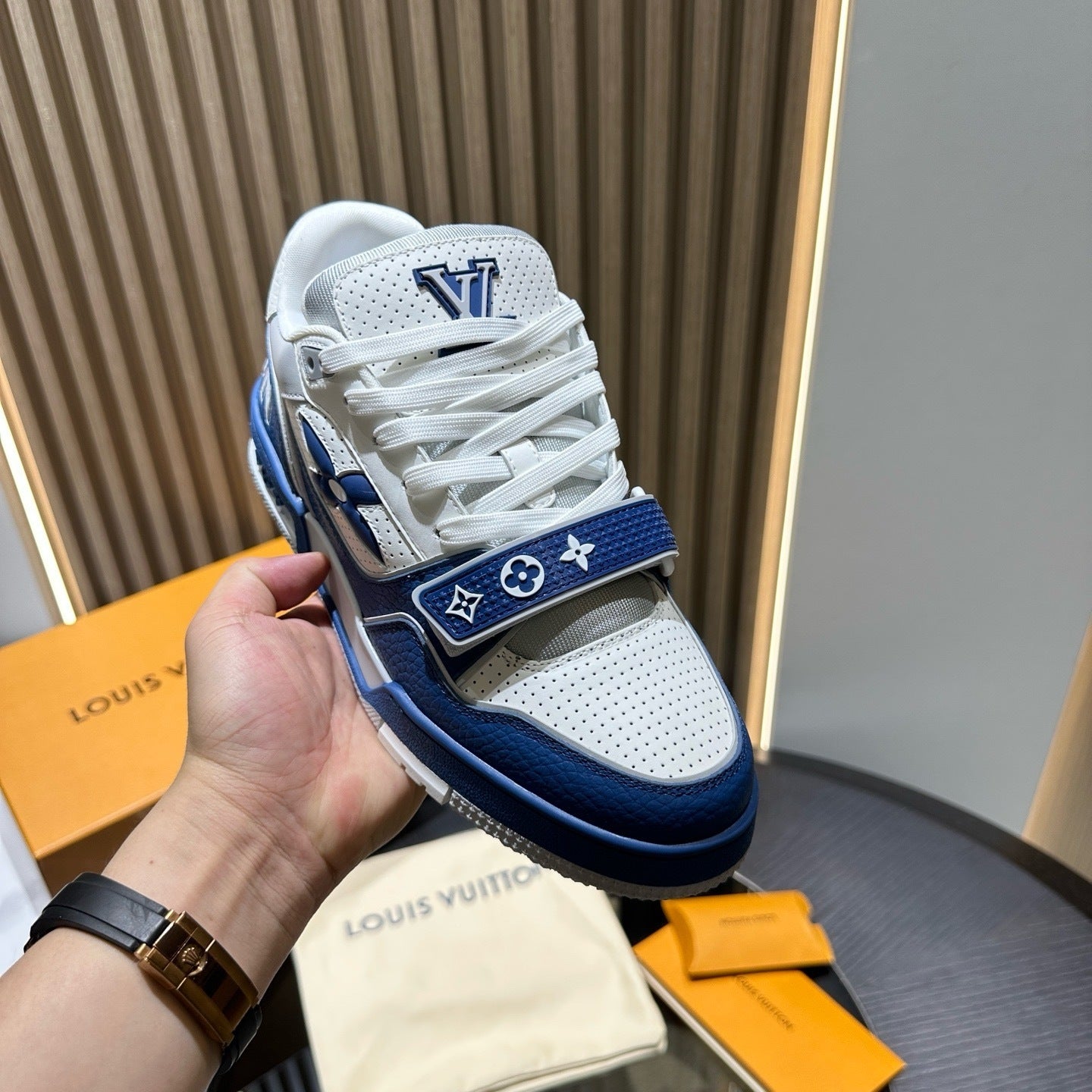 Louis Vuitton LV Trainer Low Velcro Strap Monogram Blue