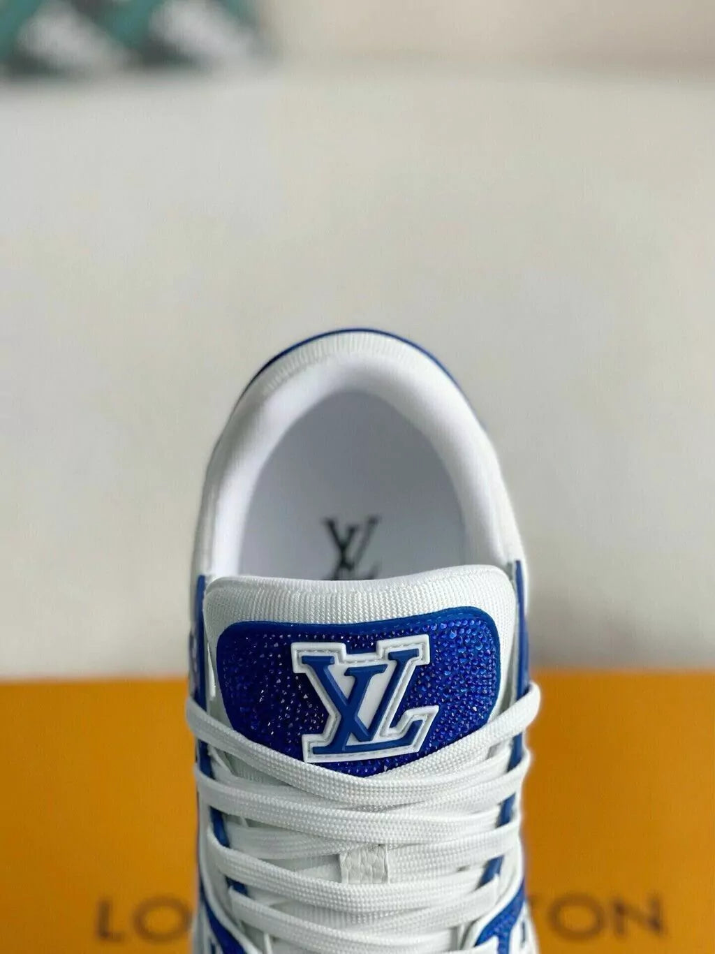 Louis Vuitton Trainer Trainer Maxi Blue & White Handcrafted Rhinestone Sneaker