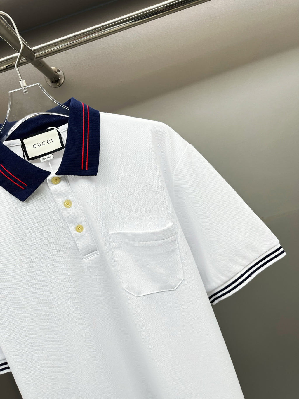 Polo Gucci White Gola Red