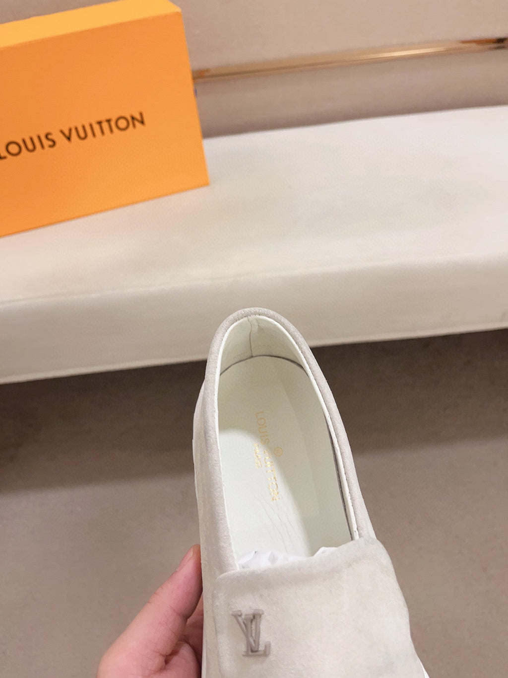 Lv Slip on Suede White