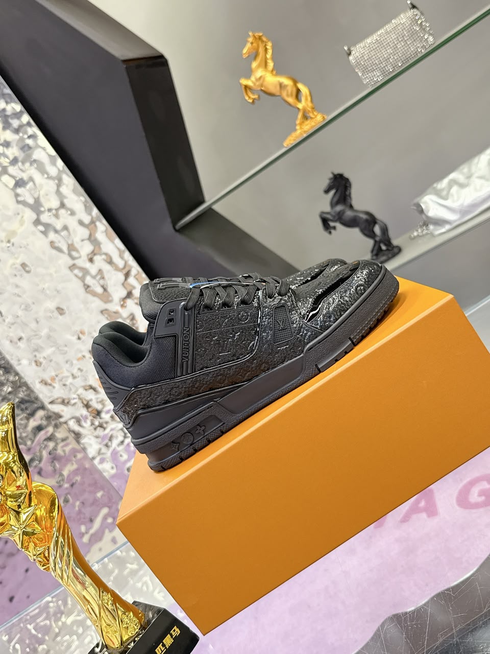 Louis Vuitton Trainer Sneaker Monogram Empreinte Leather Triple Black