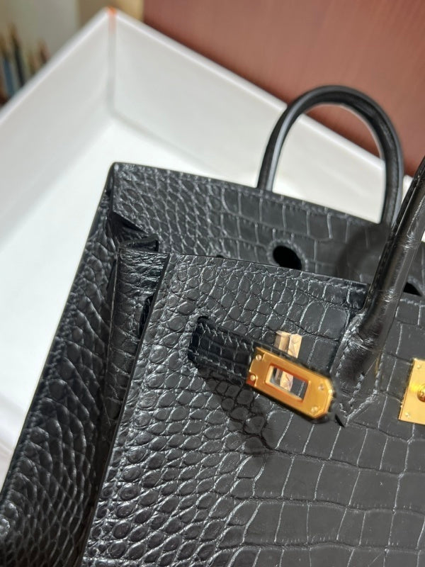 Bolsa Hermes Birkin 25cm porosus crocodile CC89 Noir gold
