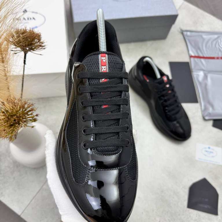 Tênis Prada America's Cup em couro envernizado Black