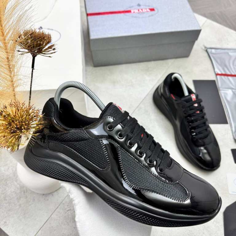Tênis Prada America's Cup em couro envernizado Black