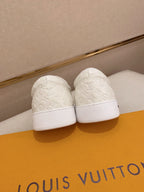 Lv Slip on Leather White Monogram Black