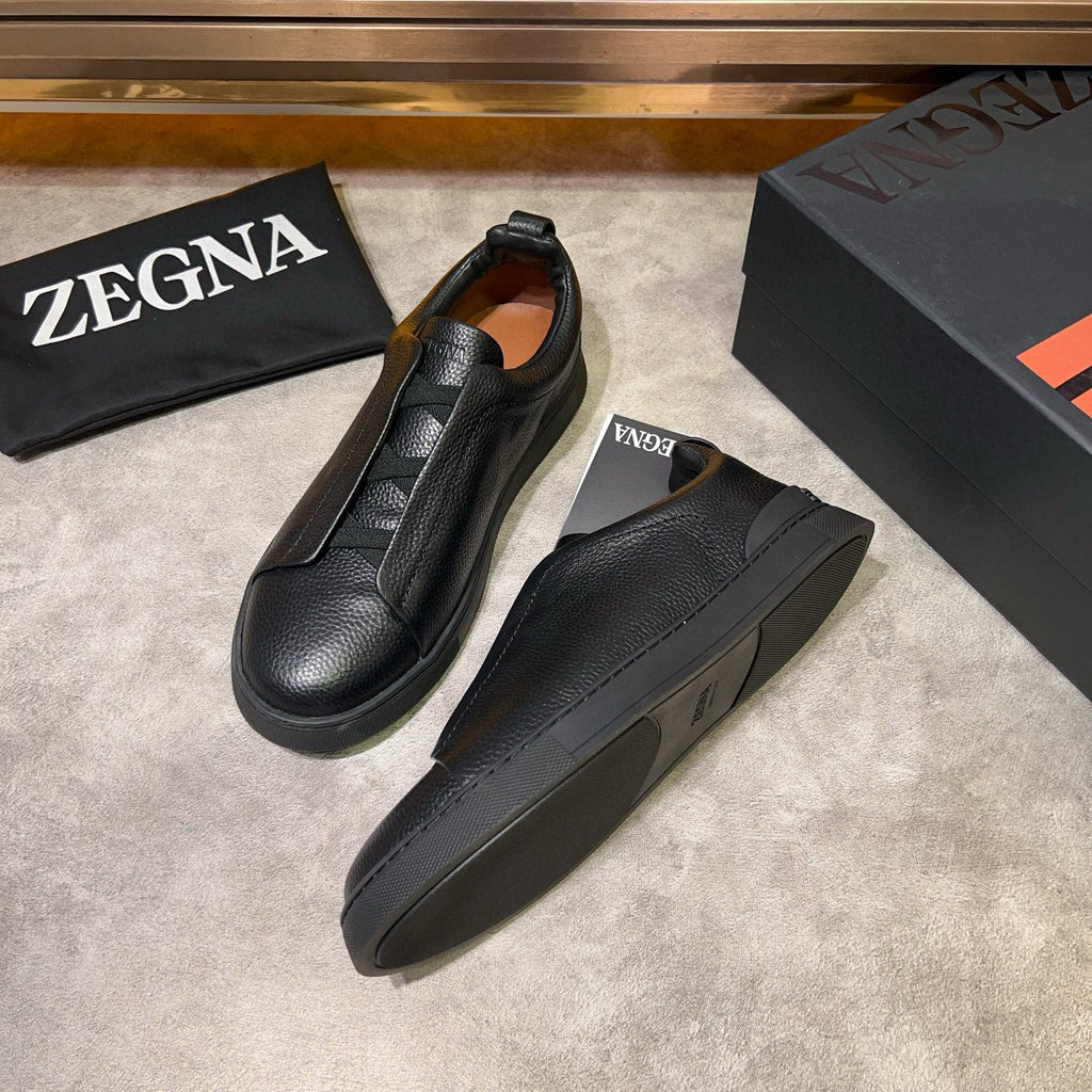 Tênis Zegna Triple Stitch Leather Sneakers All Black (Pronta Entrega) Tamanho 40