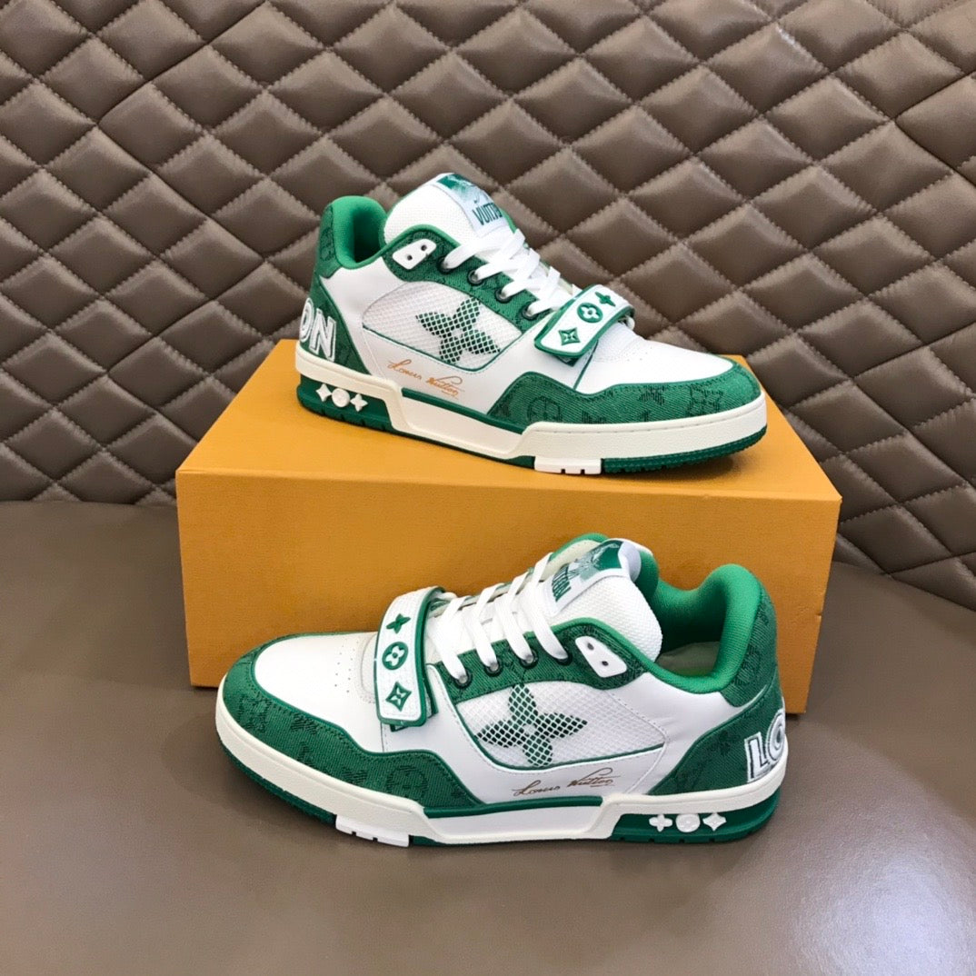 Tenis LV Trainer Velcro Green Monogram Denim