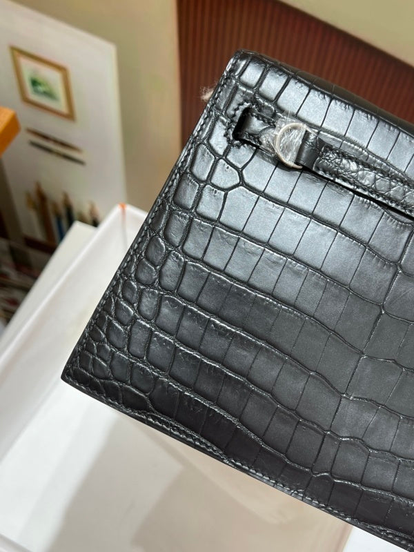Bolsa Hermes Kelly Pochette 22 Crocodile 88 Graphite