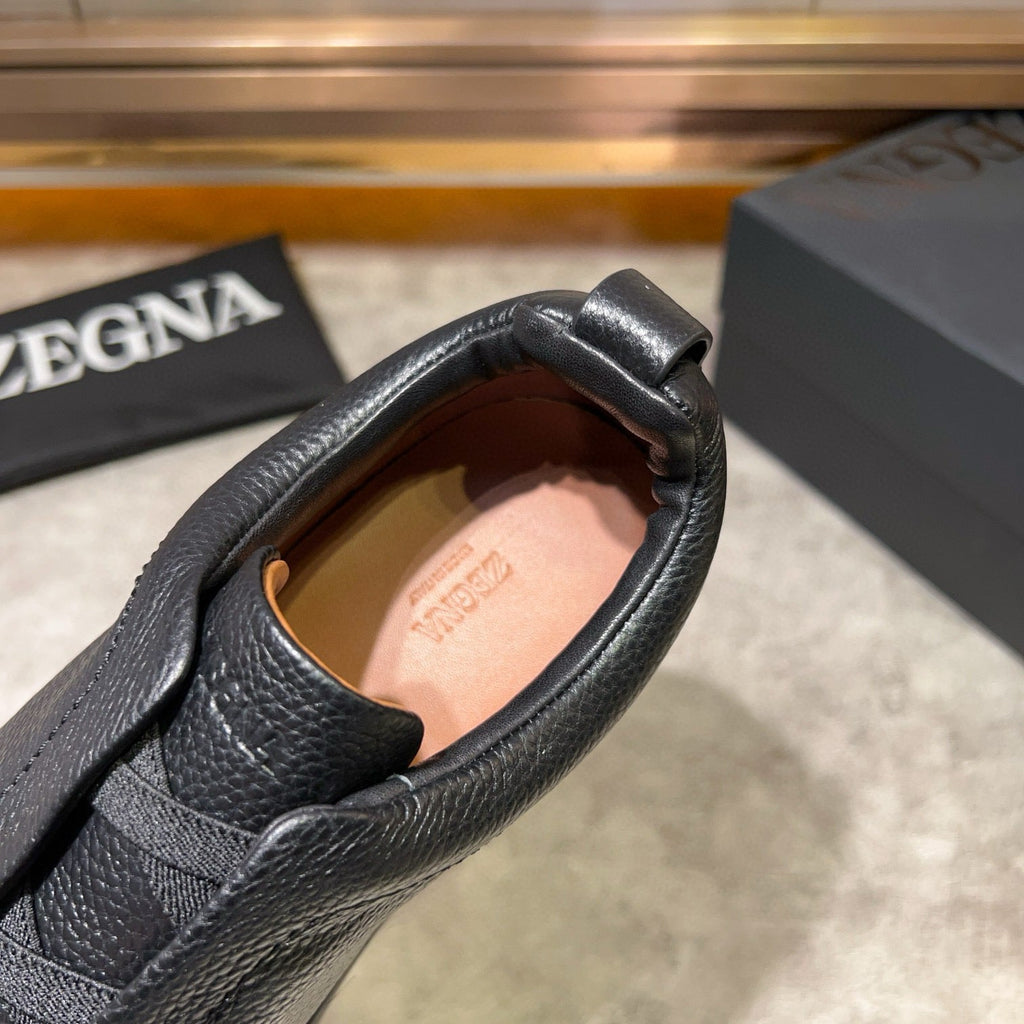 Tênis Zegna Triple Stitch Leather Sneakers All Black (Pronta Entrega) Tamanho 40