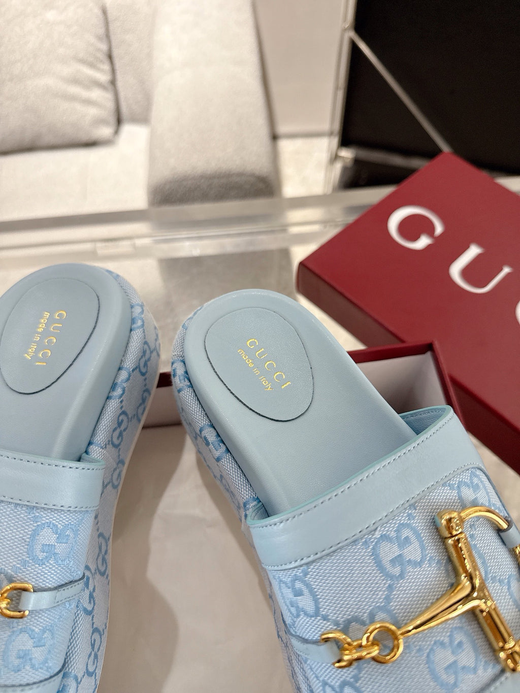 Chinelo Gucci Big D Half Horseclip Thick Bottom Blue