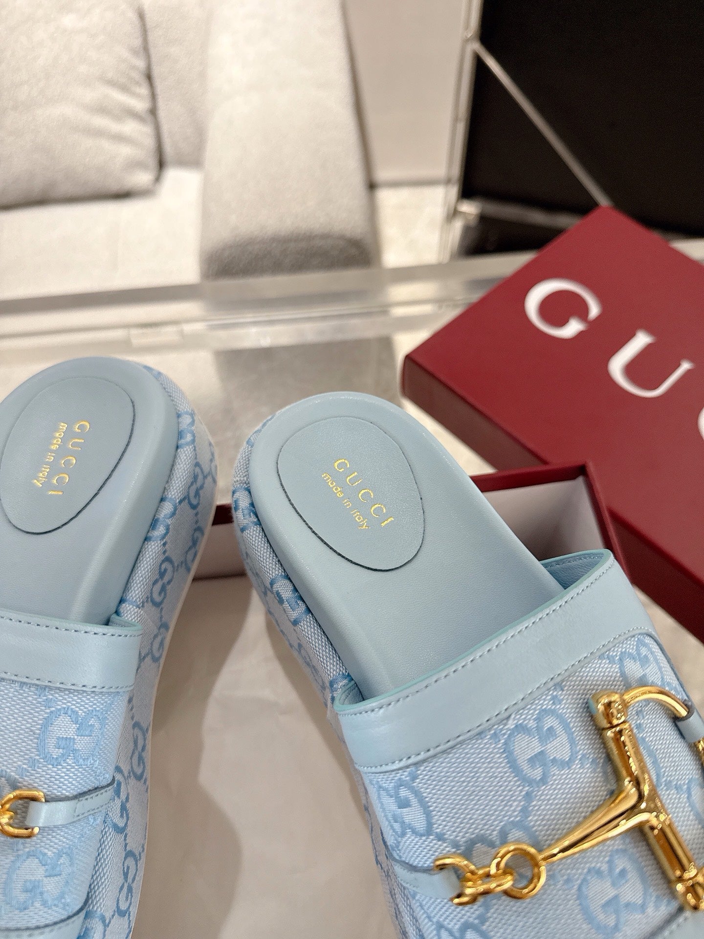 Chinelo Gucci Big D Half Horseclip Thick Bottom Blue