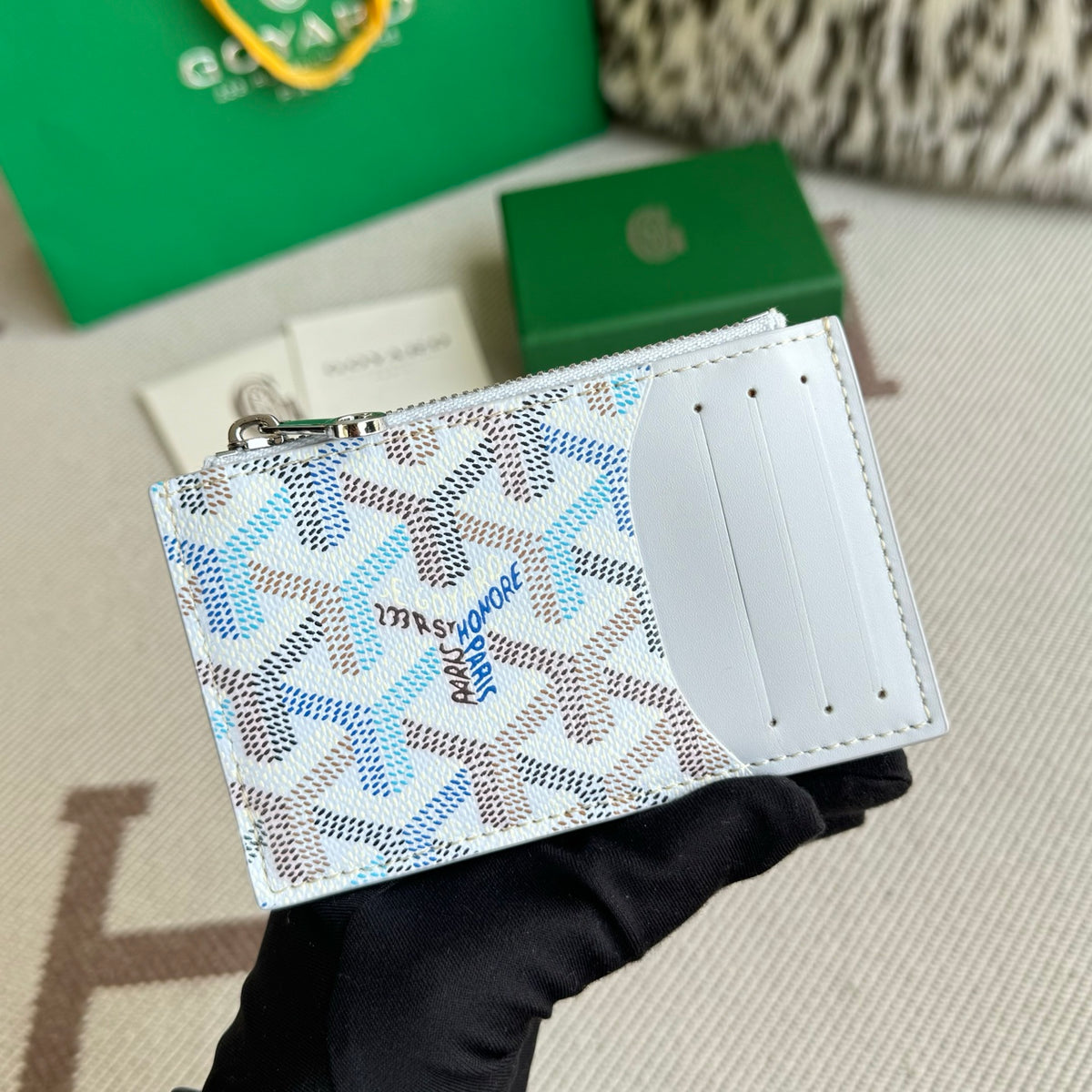 Porta Cartão Goyard Tarjetero Monedero Cremallera Light Blue