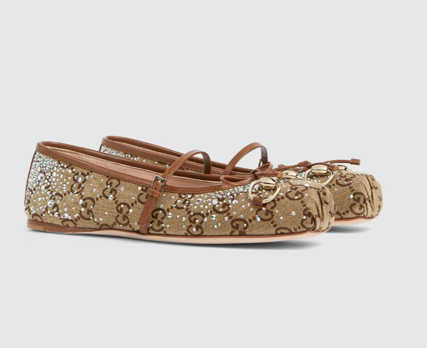 Sandália Gucci GG crystal Horsebit ballet flat