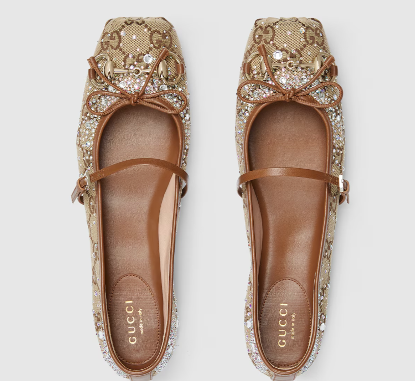 Sandália Gucci GG crystal Horsebit ballet flat