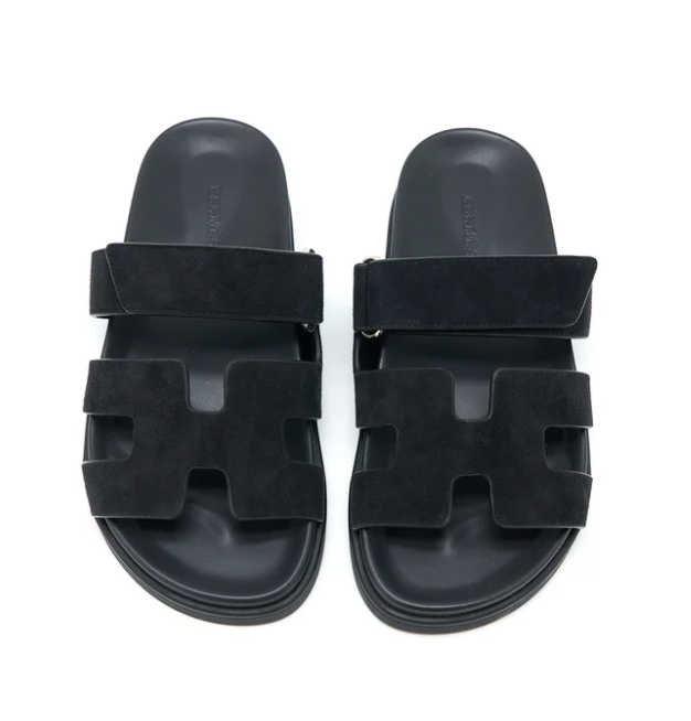 Hermes Chypre Black  Suede Flat Sandal