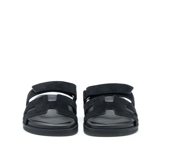 Hermes Chypre Black  Suede Flat Sandal