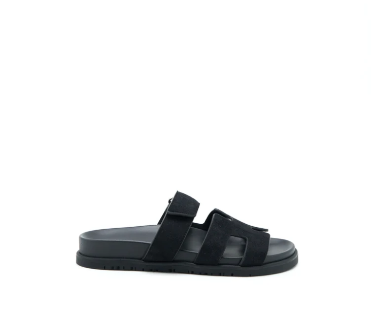 Hermes Chypre Black  Suede Flat Sandal