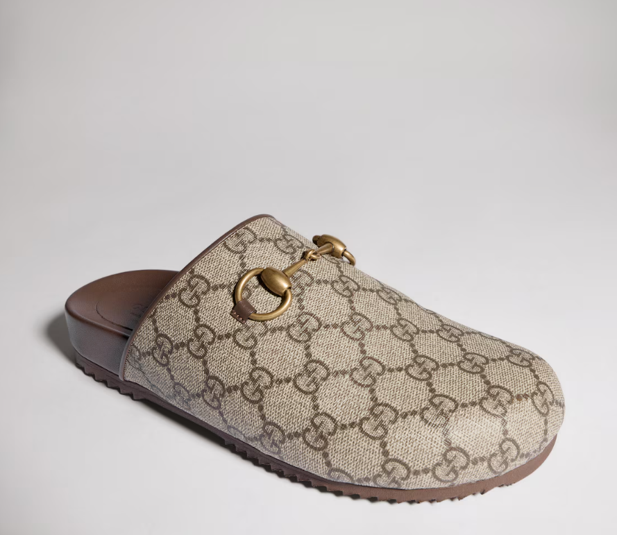 Mule Gucci Beige and ebony GG Supreme canvas
