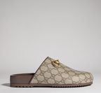 Mule Gucci Beige and ebony GG Supreme canvas