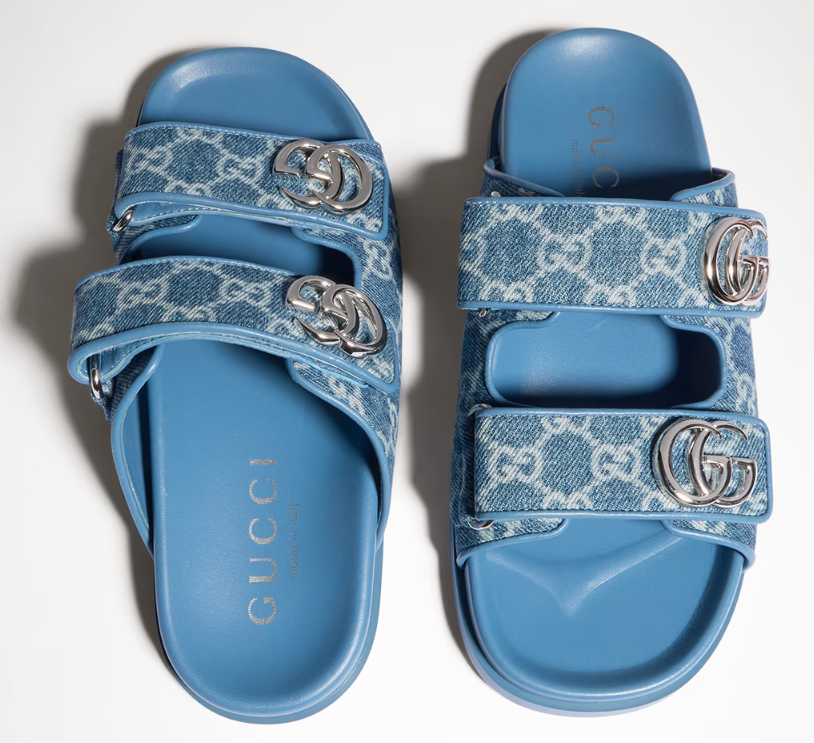 Chinelo Gucci Slipper Double GG Blue Denim