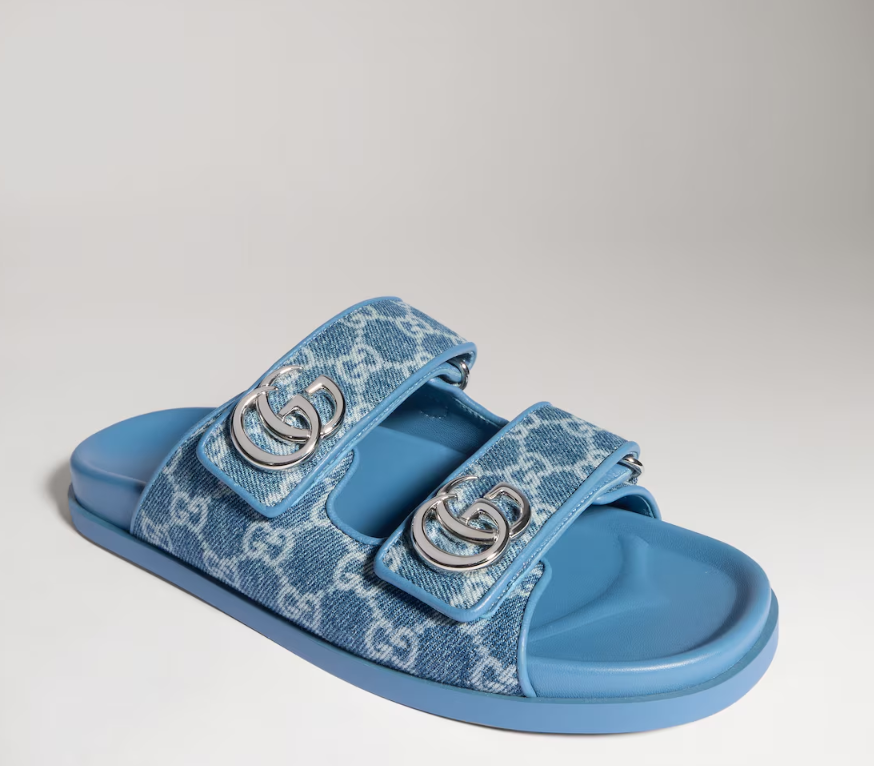 Chinelo Gucci Slipper Double GG Blue Denim