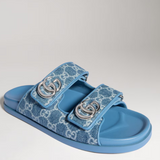 Chinelo Gucci Slipper Double GG Blue Denim
